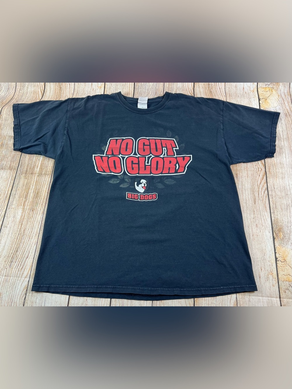 Vintage Mens Big Dogs No Gut No Glory Blue T Shirt Size XL